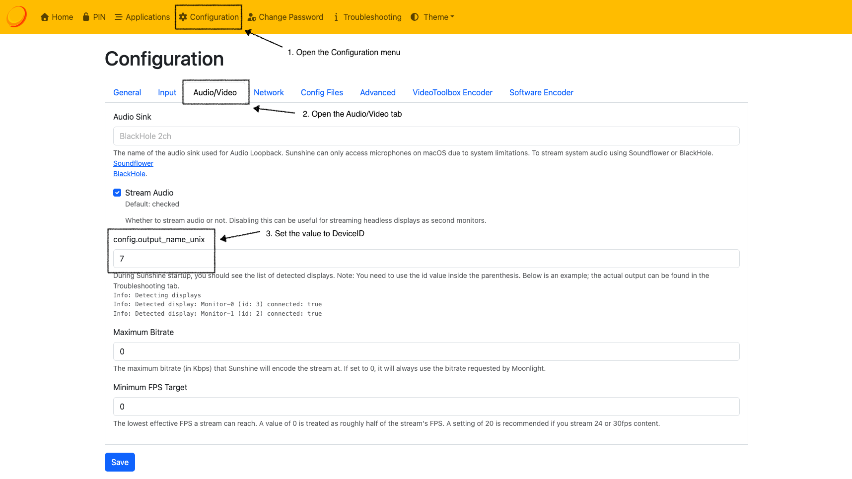 Sunshine Display Config