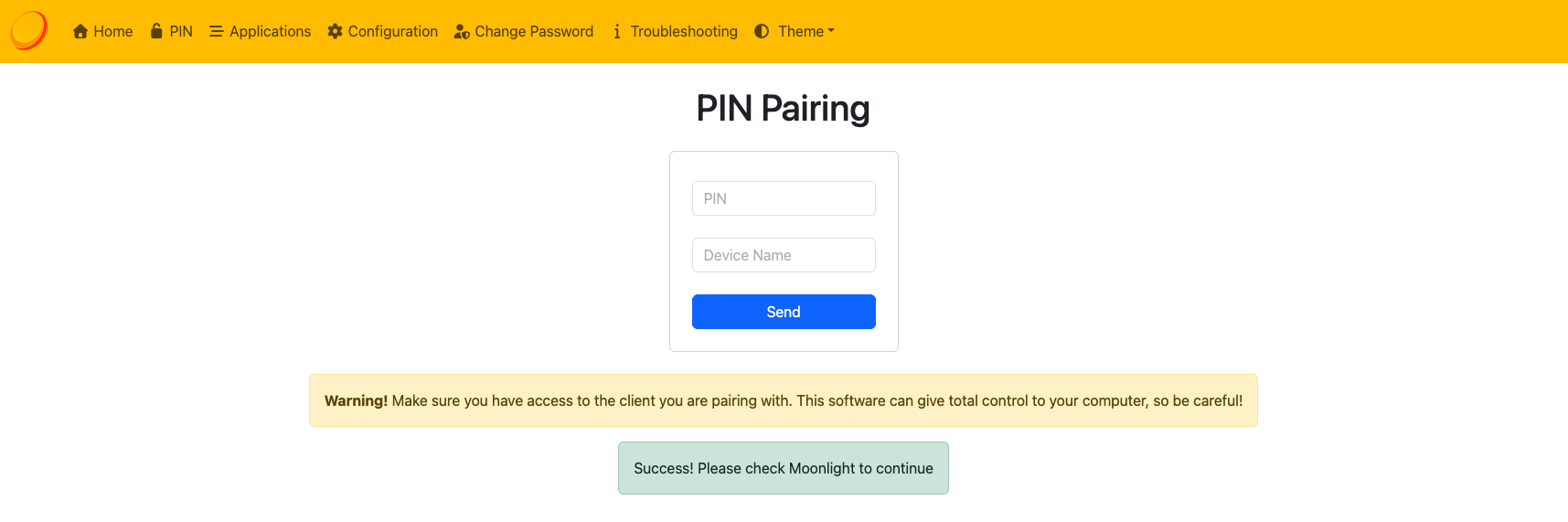 Sunshine PIN Pairing Success